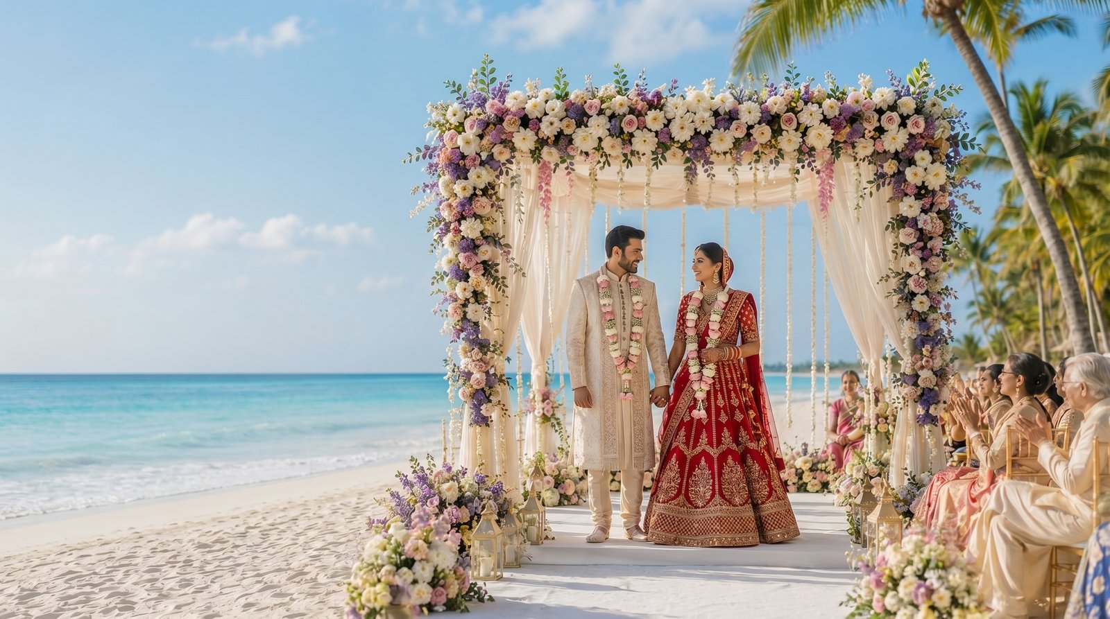 Beachfront mandap wedding ceremony in Punta Cana